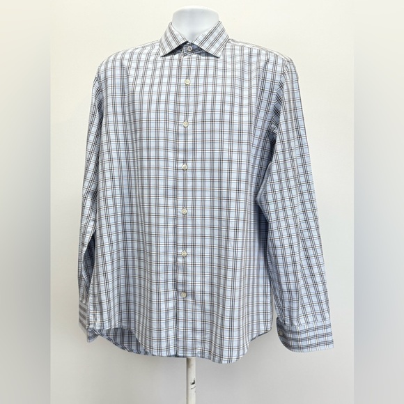 BLACK LABEL for SAKS 5th AVE. Men’s Blue plaid long sleeve button down size M. - Picture 8 of 12